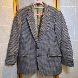 Thos Stuart Polachecks Mens Pure Wool Houndstooth Blazer Sport Coat Navy Tan